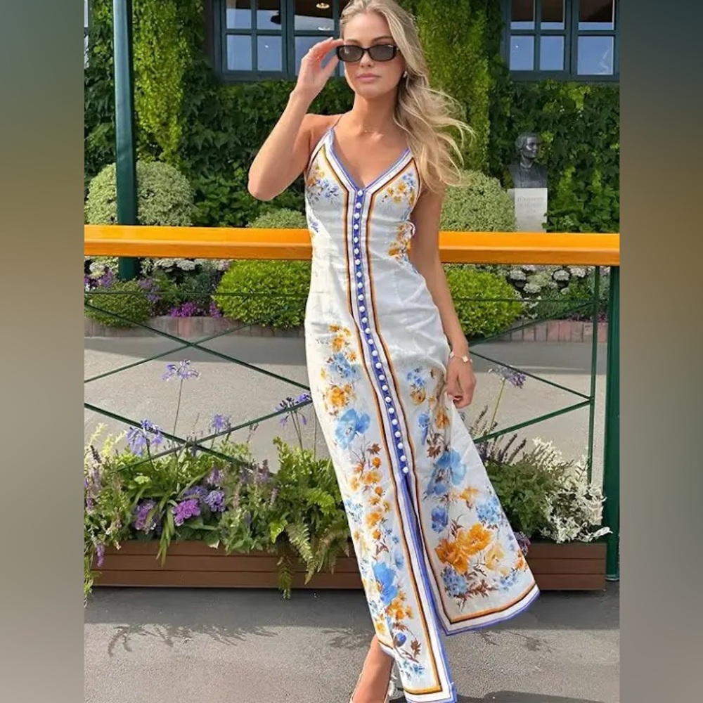 Commense Sleeveless Backless V Neck Floral Summer Maxi Dress NWT